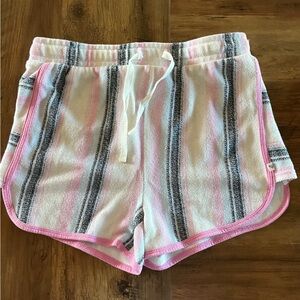Roxy Pink & Gray Striped Girls Athletic Lounge Shorts